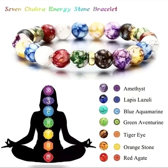 7 Chakra Reiki Healing Stone Bracelet Yoga Balance Energy Imitate Volcanic Stone - Picture 2 of 4